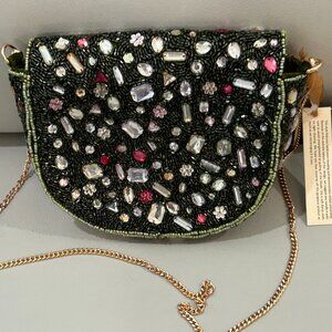 Beaded Jeweled Large Srones Dark Green Crossbody Bag From India to You NWT